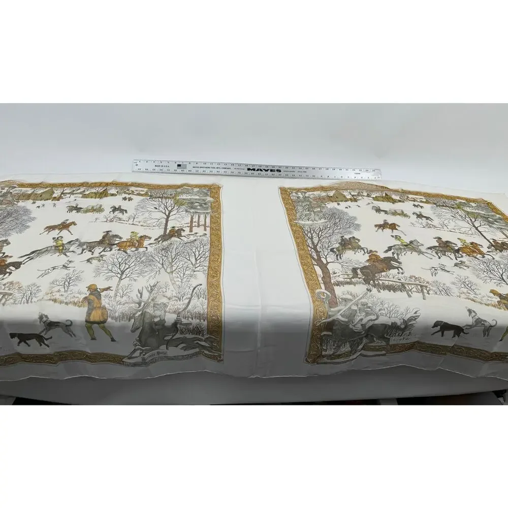 Hermes Extremely Rare 100% Silk Mirrored Image Hunt Scene Sheer Large Cape Shaw